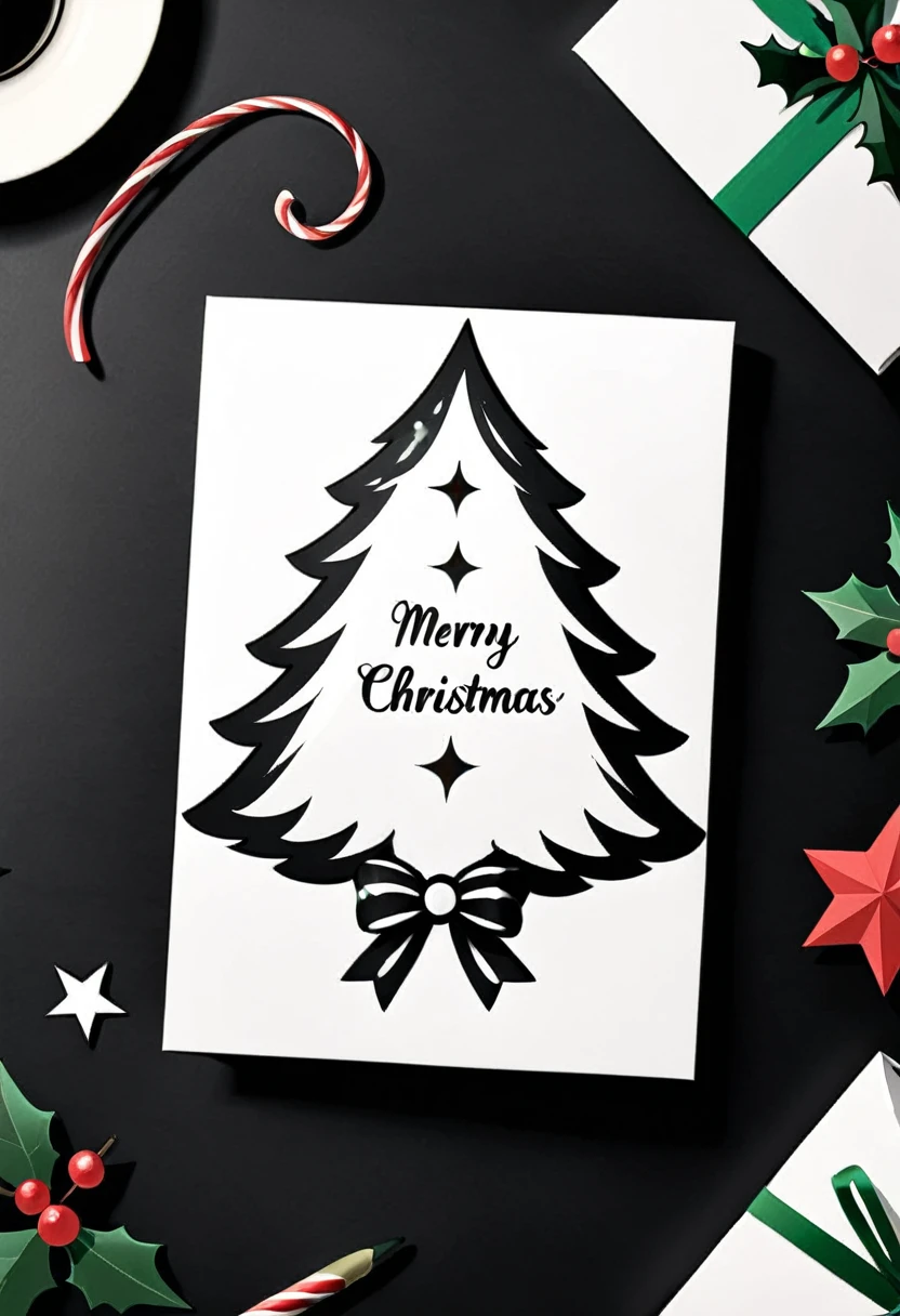 Make me a simple greeting card design about Christmas day with black and white color.