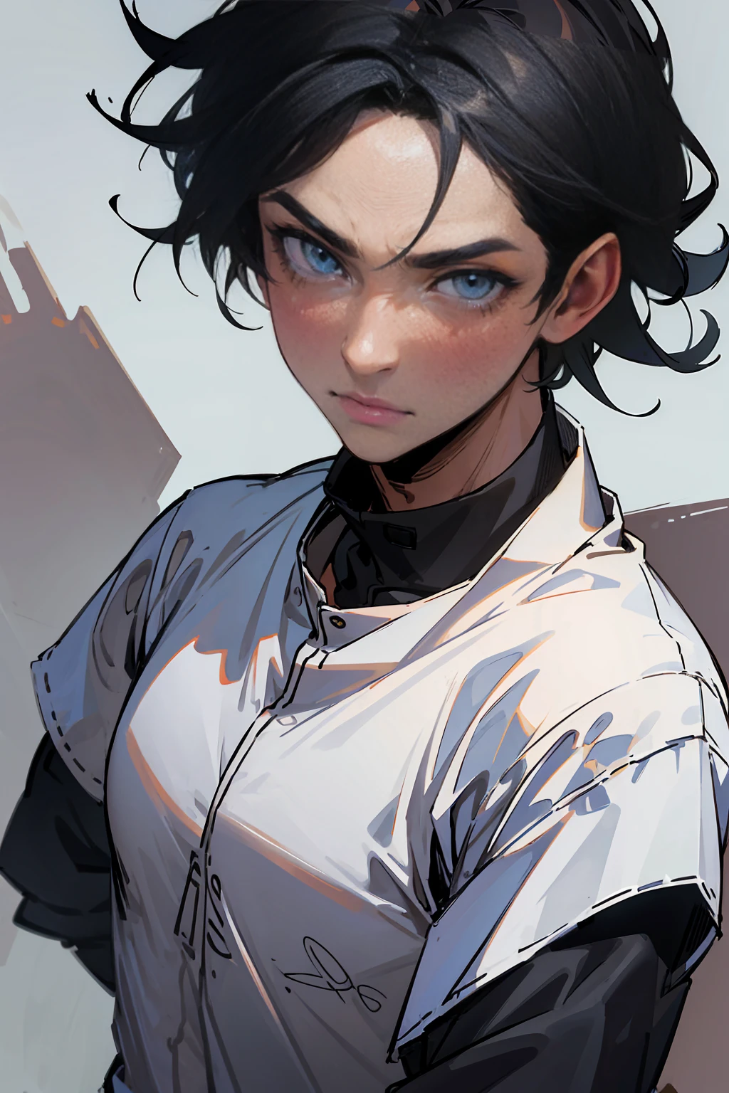 ((Retina)), masterpiece, anatomically correct, textured skin, super detail, high detail, high quality, best quality, highres, 4K, (Detailed Lights, Detailed Shadows), 1 man, Close-up,half body Portrait, (Half Body), Extremely Detailed Clothes, Detailed Skin,"In his Teens", "black pupils","glowing eyes","black hair","t-shirt","white t shirt","jeans", man, black skin, calm demeanor