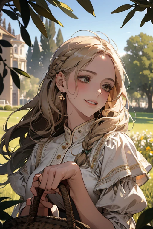 (best quality,4k,8k,highres,masterpiece:1.2),ultra-detailed,(realistic,photorealistic,photo-realistic:1.37),Russian girls in white dresses,olive tree in a garden,beautiful detailed eyes,beautiful detailed lips,extremely detailed eyes and face,long eyelashes,pick olives,delicate olive branches,golden sunlight,soft shadows,lush green grass,vibrant colors,fresh summer air,dreamlike scenery,subtle breeze,serene atmosphere,peaceful surroundings,natural beauty,feminine grace,gentle poses,white flowers,playful laughter,resplendent dresses,traditional Russian hairstyles,joyful expressions,abundance of olives,harvesting season,traditional woven baskets,harvesting ritual,harvesting olive fruits,filled with anticipation,celebration of nature's bounty,dainty fingertips,meticulous attention,precise movements,dancing sunlight and shadows,laughter echoing through the grove,shared joy and camaraderie,unforgettable memories adorned with olive leaves,magical olive gathering experience,celestial beauty,traditional elements blended with modern aesthetics,lifelike details that captivate the viewer's gaze.