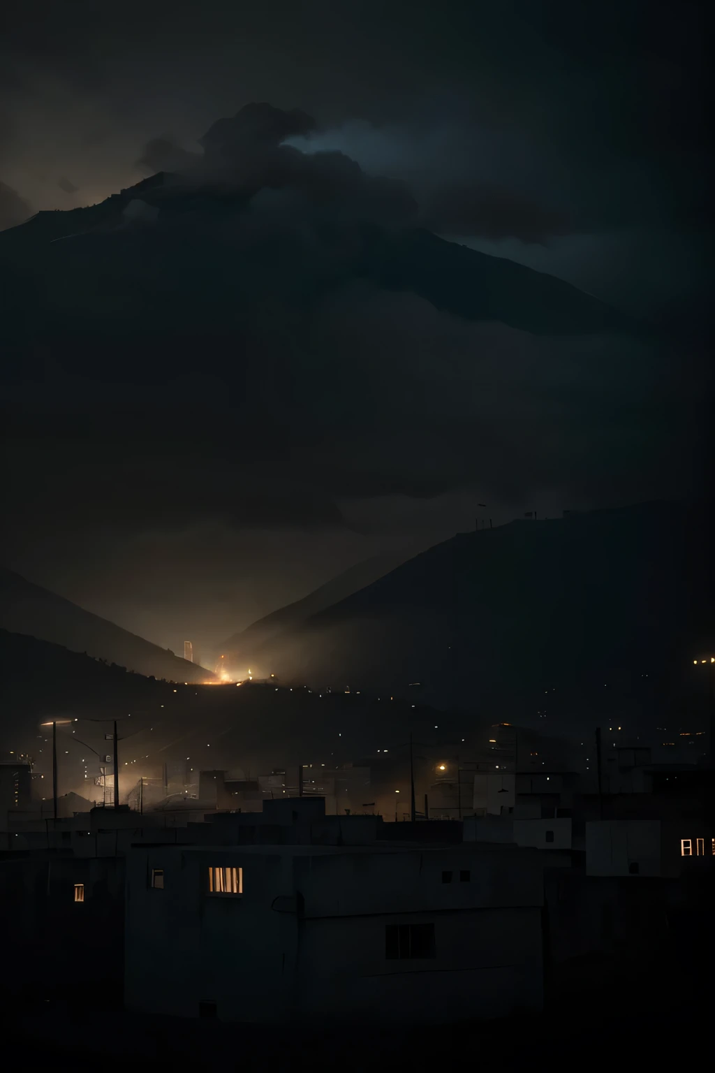 best quality,highres:1.2),dark,dystopian dramatic composition,intense atmosphere barrio de caracas haunting colors,harsh lighting,dynamic angles