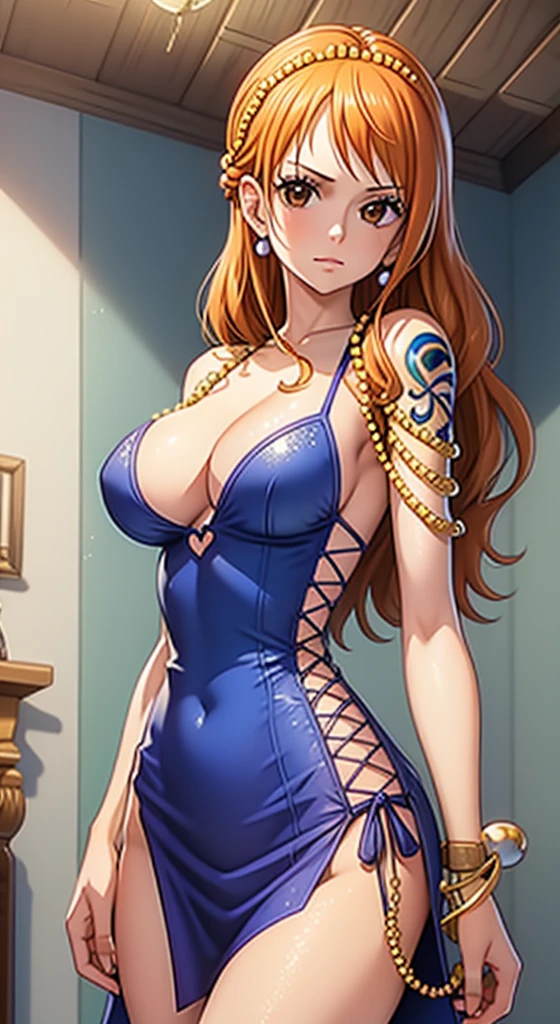 (masterpiece), best quality, (HD), (8k), 4k, HD, FULL HD,(((1milf:1.0))), extremely detailed, HDR, perfect face, nami (one piece), long hair, orange hair, (hair ornament:1.1), brown eyes, (jewelry:1.1), earrings, bare shoulders, shoulder tattoo, cleavage, sleeveless, bracelet, pelvic curtain, side slit, alternate custome, fishnet bodysuit
reverse bunnysuit
heart pasties