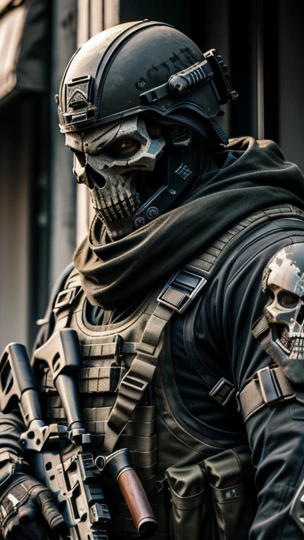 man strong, soldier. Special forces, skull mask, armors, army, holding gun, The Death Squad