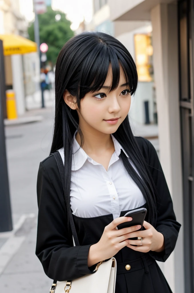 anime girl texting, black haired