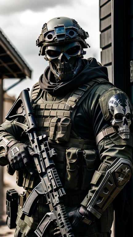 man strong, soldier. Special forces, skull mask, armors, army, holding gun, The Death Squad