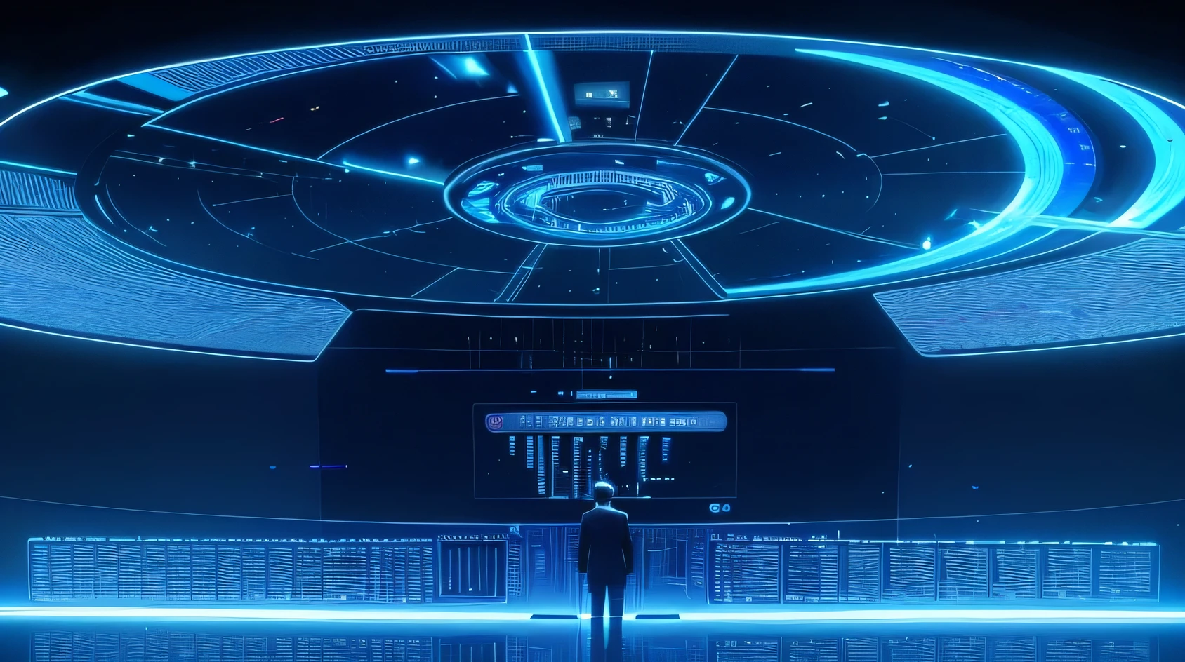 technology blue future technology digital future lighting scene business background,There is a virtual interface above, , Holographic interface, large cyberarrays data holograms, data holograms, technology, large arrays data holograms, , Computers and holograms, holographic display lenses,, Holographic projection