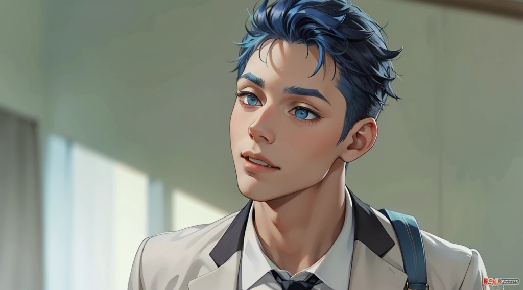 two cute boys with blue hair and the other with black hair and blue eyes