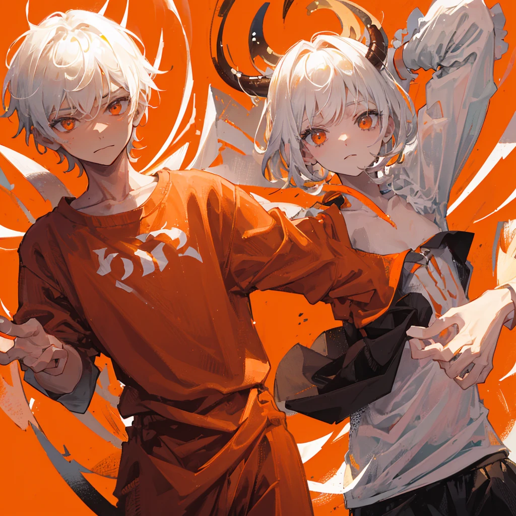 Young man, oni, small horns, shaggy hairstyle, short hair, modern clothes, handsome, bishounen, anime style, friendly looking, strong, slightly built body, modern setting