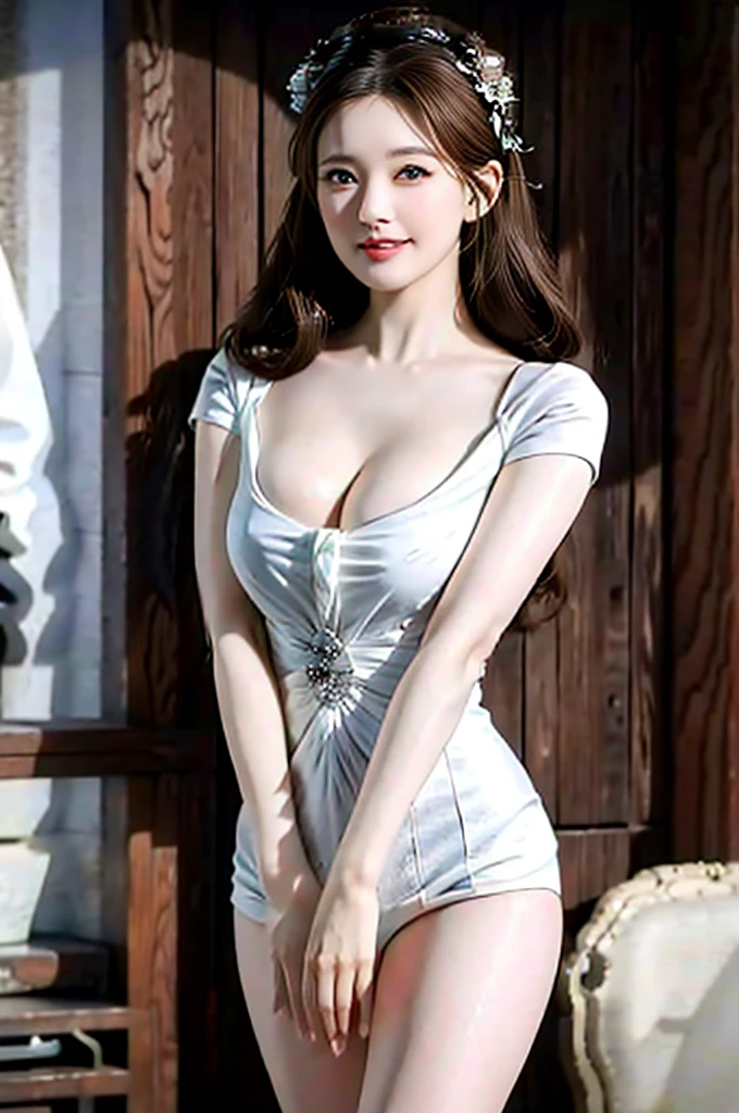 (1 Most Beautiful Mature Woman)、very detailed face、Detailed lips、Detailed eyes、double eyelids、Short brown hair, ((Laughs))、((big full breasts))、(thigh thigh thigh thigh)、( nude )、(Portrait: 1.3), Perfect fit, depth of field、Perfect image realism, Background with:((Members Club Secret Room))、Detailed pussy meticulous background, Perfect lighting、Hyper-Realism、Photorealistic、8K maximum resolution , (masterpiece), very detailed, Professional