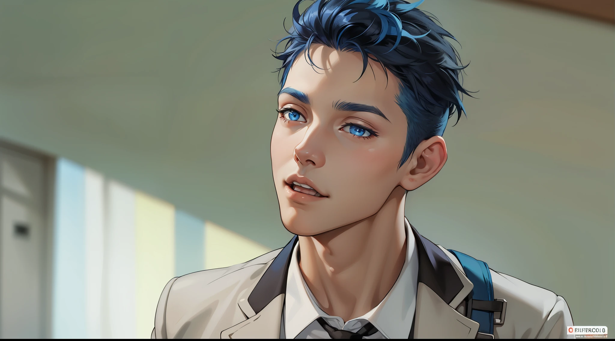two cute boys with blue hair and the other with black hair and blue eyes