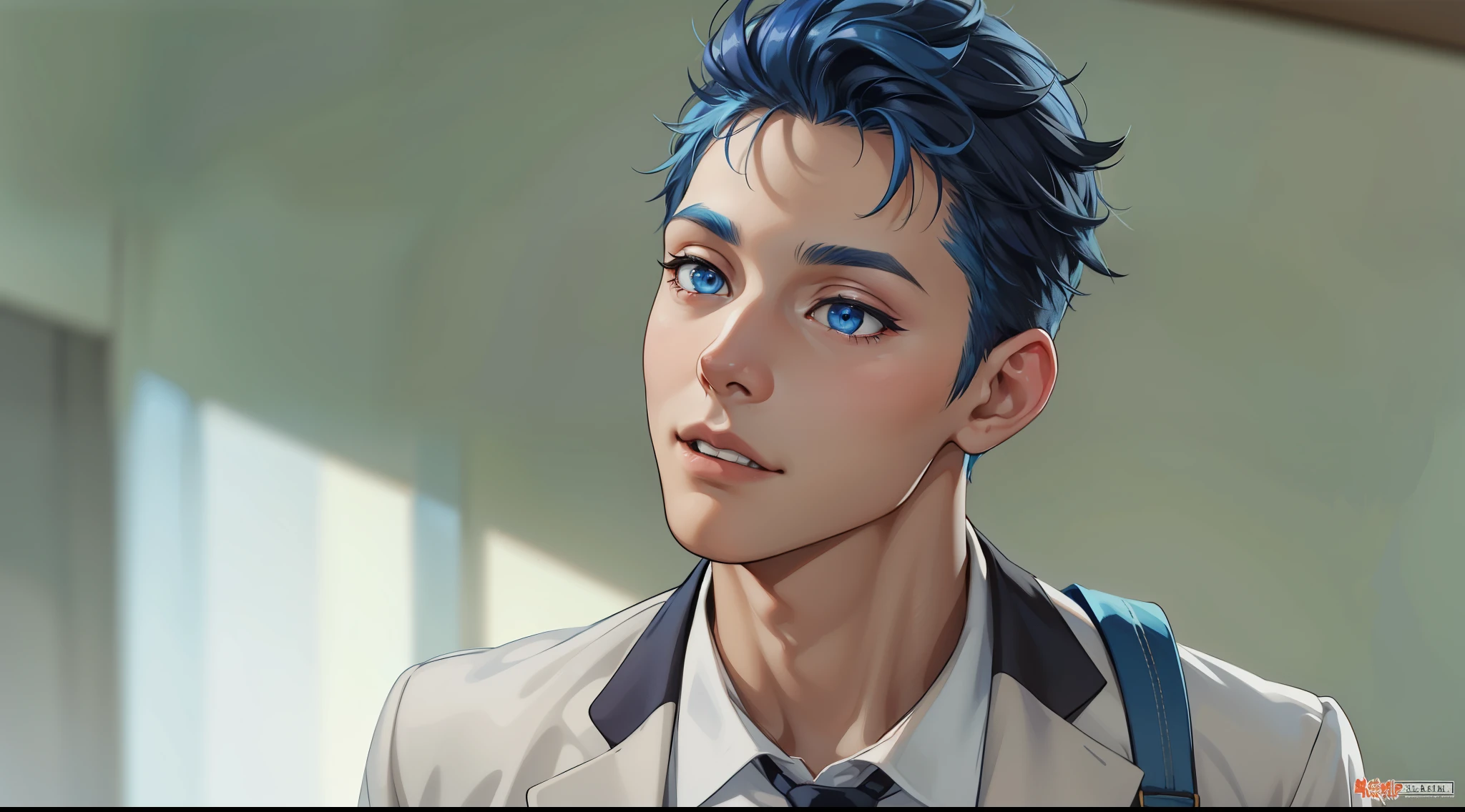 two cute boys with blue hair and the other with black hair and blue eyes