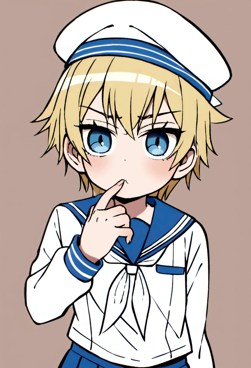 Blonde,wolf cut. Shota, sailor suit, sailor hat, blue eyes, tomboy, Naughty
