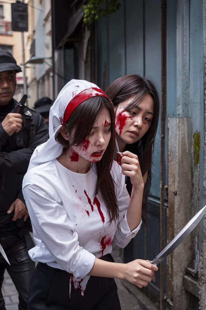 A woman stabbed with a knife and bloodied to death