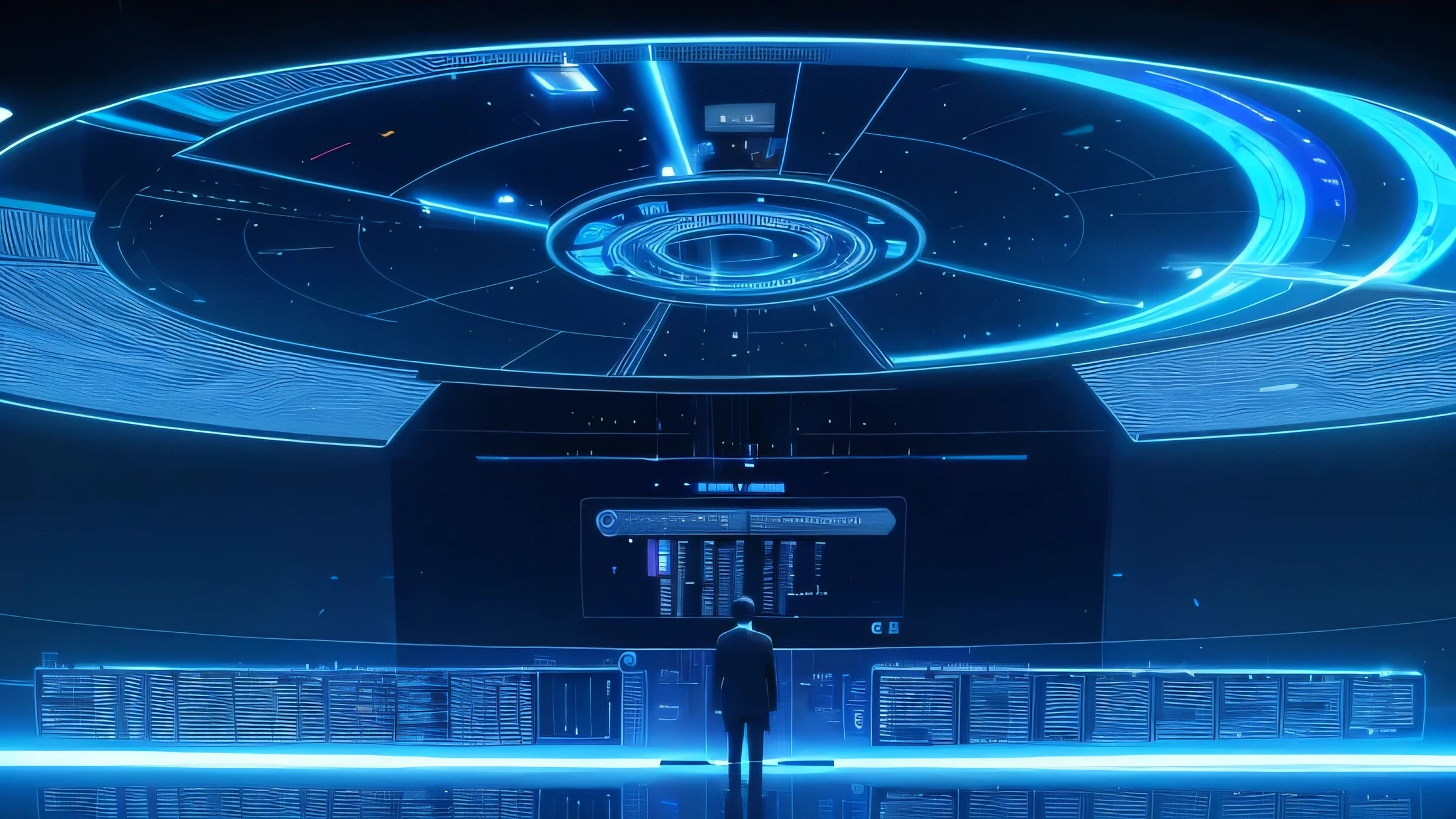 technology blue future technology digital future lighting scene business background,There is a virtual interface above, , Holographic interface, large cyberarrays data holograms, data holograms, technology, large arrays data holograms, , Computers and holograms, holographic display lenses,, Holographic projection