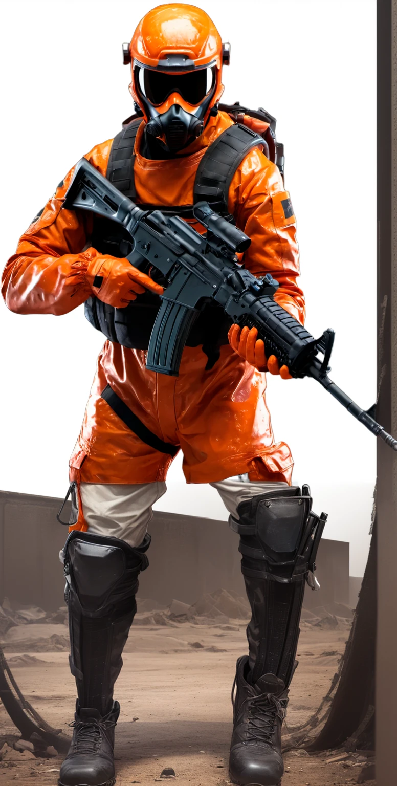 straight legs, orange cdc jumpsuit style pants with black military boots