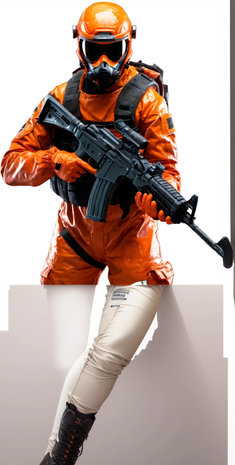 straight legs, orange cdc jumpsuit style pants with black military boots