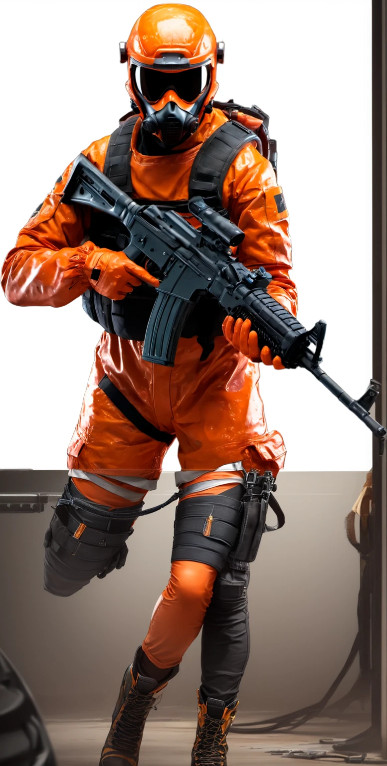 straight legs, orange cdc jumpsuit style pants with black military boots