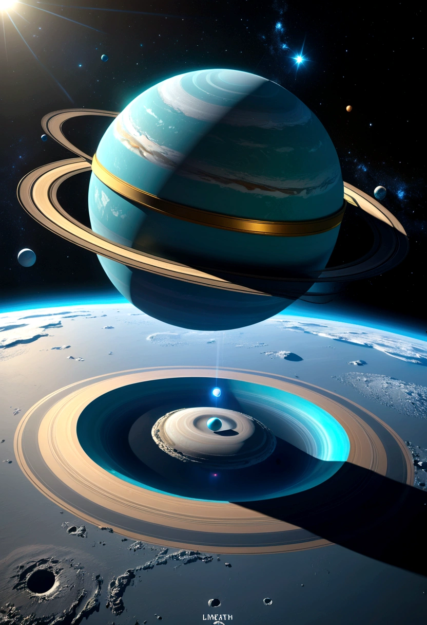Generates the name "(LinKath in Latam)Uranus 2324 (Latam Go To Uranus 2324)" in different font styles and metallic colors in 3D and in the background the imposing planet Uranus with its wonderful rings and an impressive flag of Argentina flying proudly.
