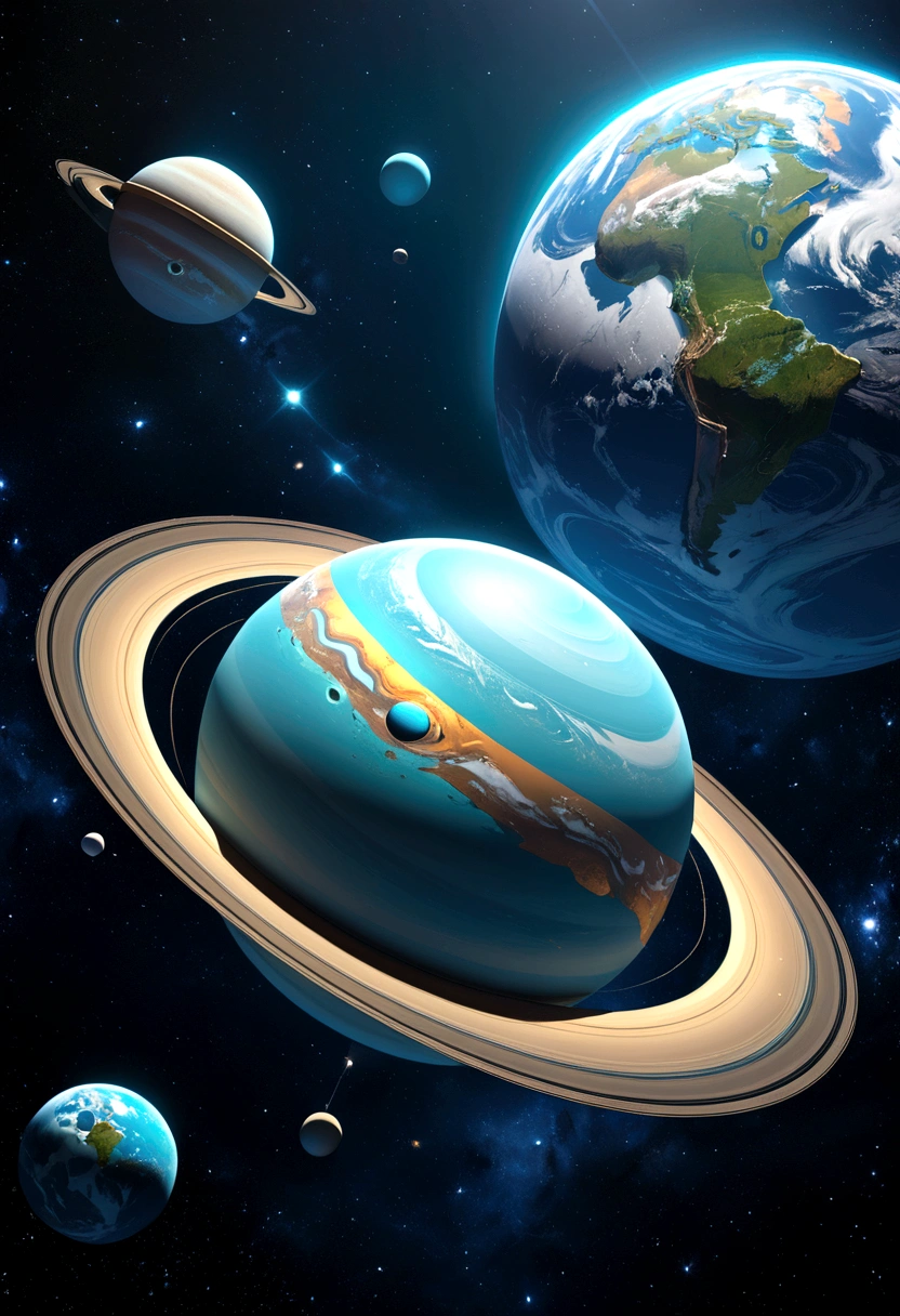 Generates the name "(LinKath in Latam)Uranus 2324 (Latam Go To Uranus 2324)" in different font styles and metallic colors in 3D and in the background the imposing planet Uranus with its wonderful rings and an impressive flag of Argentina flying proudly.