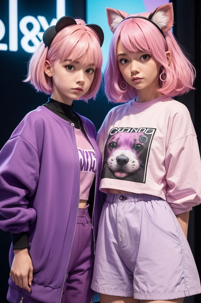 I want a pixar animal with pink hair and purple clothes