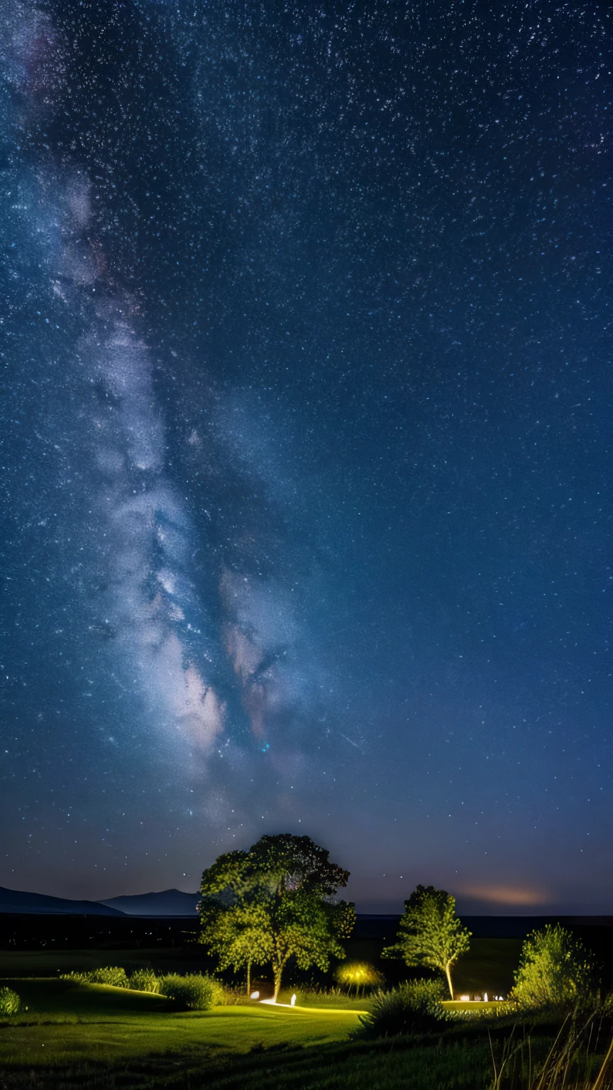 a landscape at night, with stars