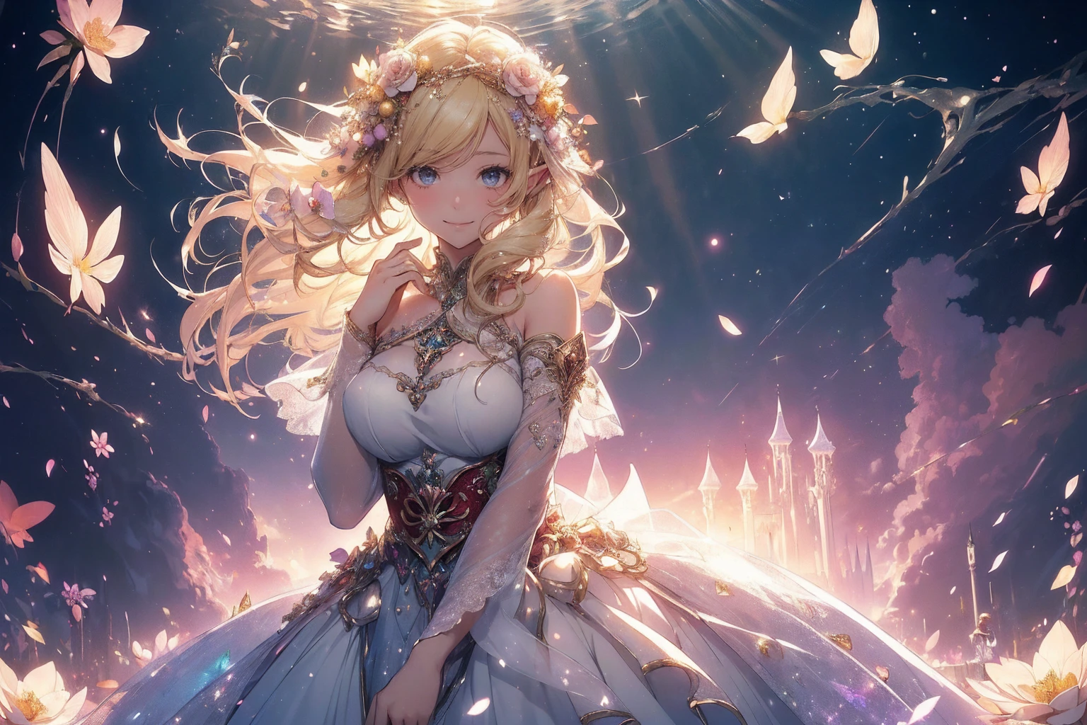 最high quality、5beautiful ELF womans, 、View from the front、5-people、Like a commemorative photo、sexly、Blushing、、Ecstasy、Beautiful thighs、Filled with red roses、 E.G: Worst quality ,flower fractal fine art、Fill the screen with flowers、Bigger on the screen、、Beautiful Eyes、Fairy tale、Märchen Beautiful Eyes,High-definition depiction, Realistic, 8K, Unity, , light smile, Beautifully and vividly drawn, , Beautiful, beautiful, clear skin、sexly see-through white dress ,sexly 、 、, Romanticism,mosquito。Marble pillar、Lots of flowers、Temple of Gentle Light、 The most beautiful form of chaos, Mr..々Farbe, Intertwined flowers, P article,Magical gentle light,smile,sexy,image quality、masterpiece、Beautiful Face、Super beautiful woman((Big breasted 22 year old office lady、Bust 120,Beautiful long ironed hair、Blonde Hair、height: 165cm。、sexy、Esbian、high quality、、Visual Arts、最high quality、1 woman E.G: Worst quality ,Flower fractal art、、Beautiful radiance,High-definition depiction, Realistic, 8K, Unity, , light smile, Beautifully and vividly drawn, , Beautiful, beautiful, clear skin、sexly ((see-through dress,))Countless rays of light pouring down, Swirling Light, , Raise one arm above your head, Intense light is emitted from the magic flower circle in front of the girl. Romanticism,: The most beautiful form of chaos, Mr..々Farbe, Intertwined flowers, Particle,magical gentle light,smile,sexly,image quality、masterpiece、Beautiful Face、Super beautiful elf woman((Big breasted ,Beautiful 、sexly、Esbian、、high quality、Visual art、Written boundary depth、、elf Ears、、universe、Happy smile、、、elegant、ticker beautiful decorative、、magic、、Beautiful bed、A kind smile、wonderful、Fluttering petals、、Cultivate fantasy、、Mystery light Lots of flowers、、art、art,mystery,Ultra-high resolution,atmosphere 最high quality、