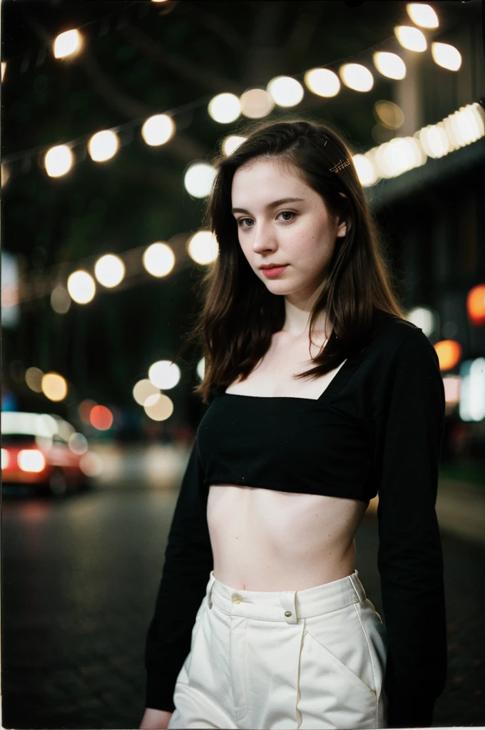 polaroid photo, night photo, photo of 24 y.o beautiful woman, pale skin, bokeh, motion blur