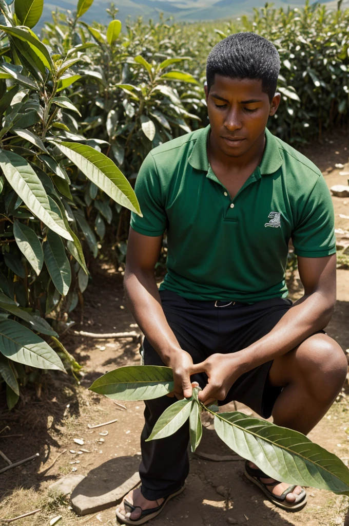 A young man finding a coca leaf