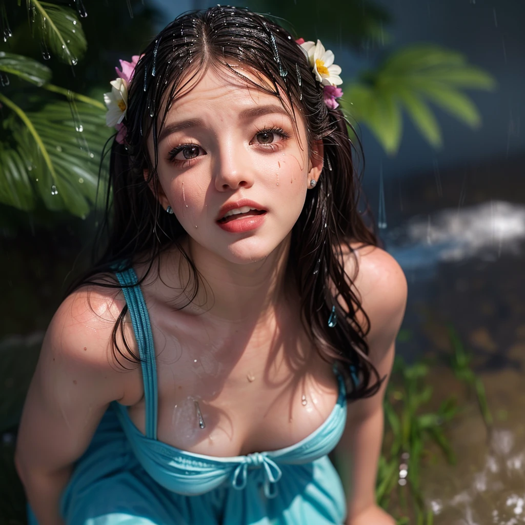 masterpiece of ExtremelyDetailed (ProfessionalPhoto of Stunning women:1.4) Looking at Sky, (((Downpour))), BraidHair with bun, (Joyful Expressions LifeLike Rendering), ((Extremely detailed beautiful face and eyes)) BlushAhegao SmoothArmpit LiquidSoap WhiteBubbles (((WetHair))) BREAK PUNIPUNI ((Britney Spears))britneyspears-smf, Beltbra, MysticSight, (Torrential Rain:1.4) (SparklingDrops:1.28) (Overflowing HUGE Underboob Overflowing WaterDrops Overflowing water)(((WetHair WetFace WetSkin:1.37))), (SFW), HiddenHands, MotionBlur (BokeH:1.4), (no extra limbs), (no extra eyebrow), (Dazzling RainbowColor Particles and Refractions:1.28, LyingFullBody:1.28), (((ZoomedOut, From Top, From Directly Above))), FlowerHairpin, 🌷🌻🏵️🌸🌺🥀🌼🌹