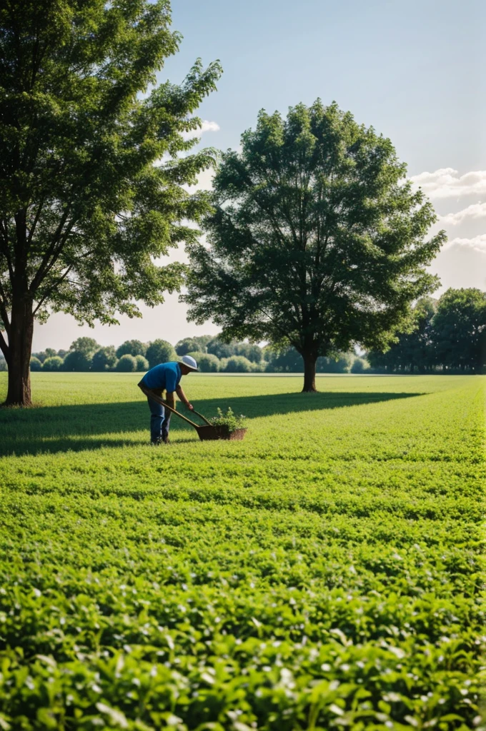 Farmer planting tree in the field