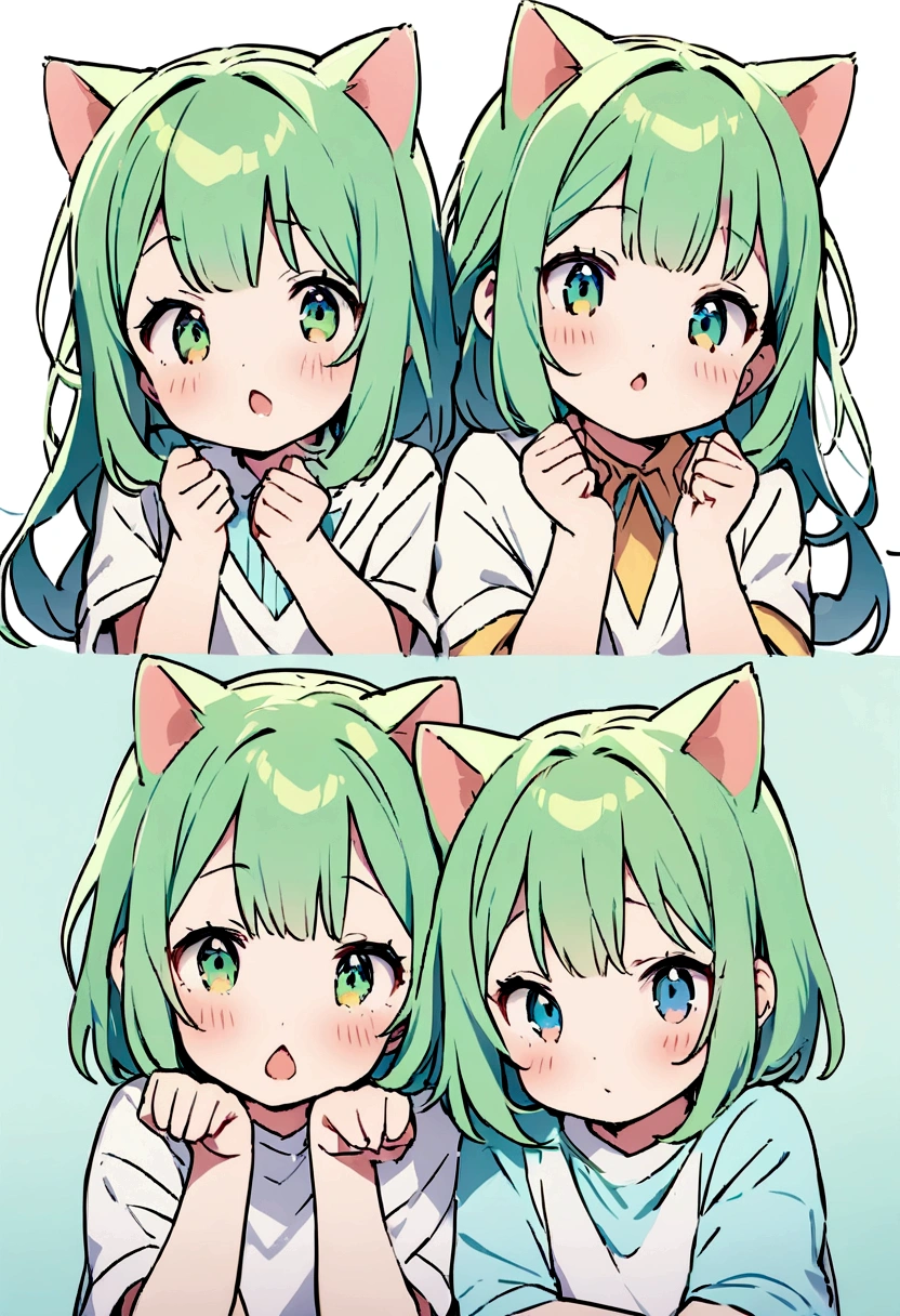 List of illustrations of cute cat poses, several side-by-side, cute colors and poses, best image quality