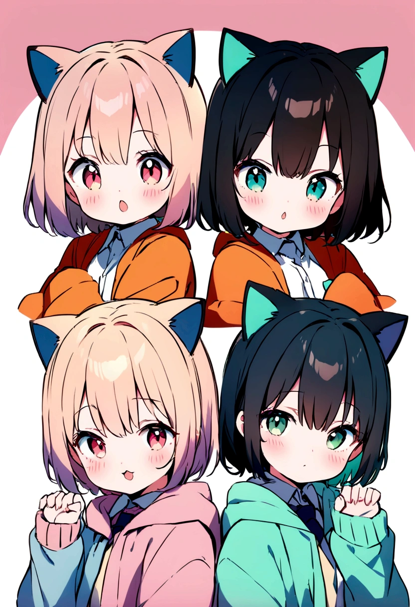 List of illustrations of cute cat poses, several side-by-side, cute colors and poses, best image quality