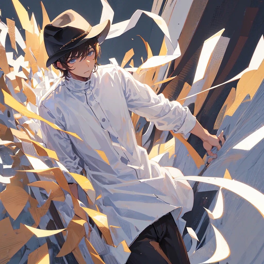 (masterpiece, best quality:1.2), cowboy shot, solo, male focus, 1boy, chainsaw man, chainsaw, sharp teeth, open mouth, tongue, collared shirt, black necktie, sleeves rolled up, black pants, belt