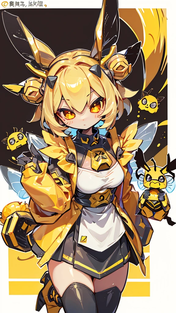 bee女孩，bee girl，mature body，拟人bee，拟人bee，Compound eyes，crown，cute，bee触角，bee，bee皮肤，Close-up above the waist，Dress，拟人化bee女孩，bee触角，bee触角，furry，Furry，cute，背景bee，Compound eyes，Glowing eyes，Compound eyes