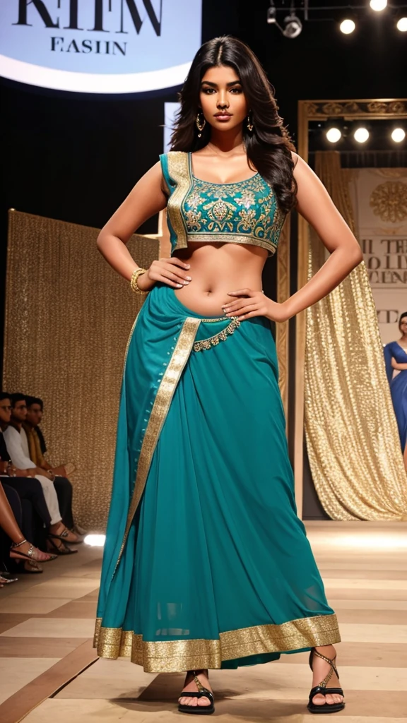 6 feet tall big breasted beautiful indian girl in fashion show.