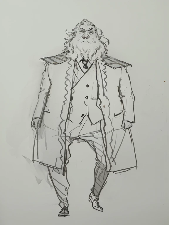 Painting of a man in a suit and tie standing, Full body with costume, Haggis themed characters, Mid-body portrait, Unrealistic character concept, complex fantasy characters, Full-length characters, New costume concept design, Concept Character, character design sketch, Drawing Characters, full body Drawing Characters, Character Portraits, Costume Design, Drawn on paper