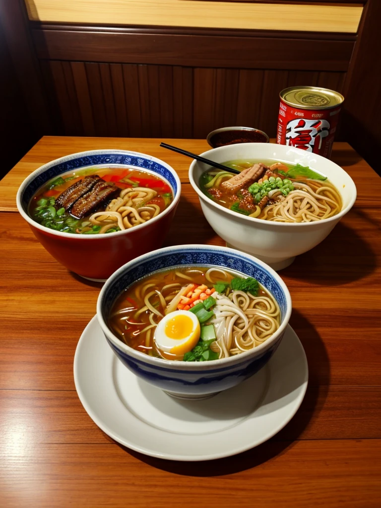Two ramen with large amounts of noodles、There are no other dishes、Red soup、Chili pepper、Japan kitchen、Empty canned chuhai