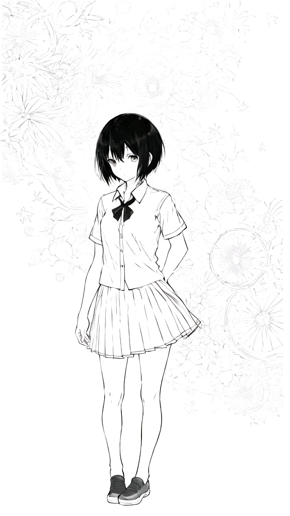 anime girl short black hair silver color shirt wearing skirt