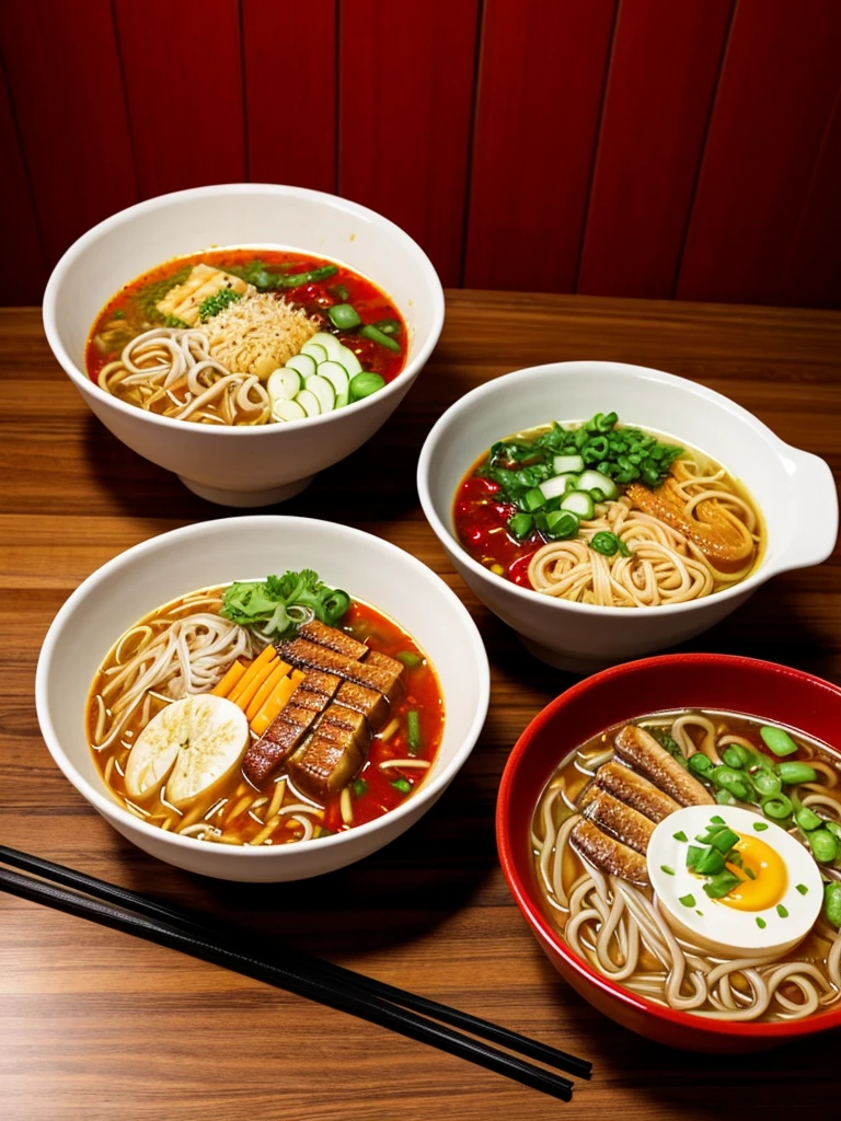 Two ramen with large amounts of noodles、There are no other dishes、Red soup、Chili pepper、Japan kitchen、
