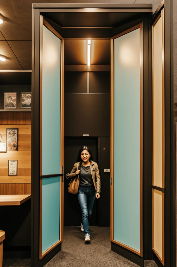 A person entering a booth in comic image