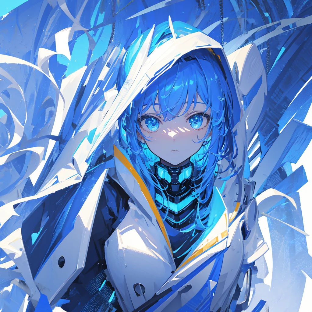 Future Mecha,Blue and white,future technology,((Pure blue background))