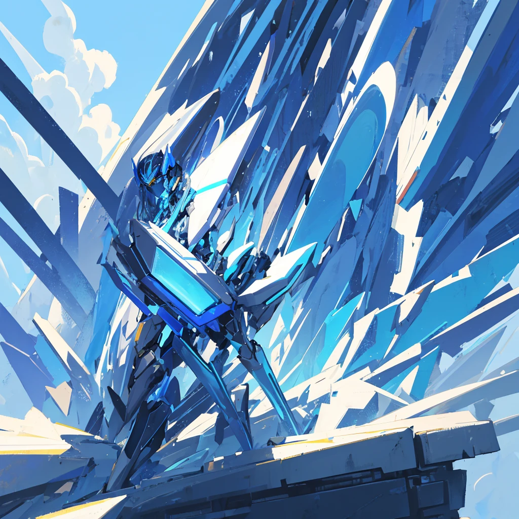 Future Mecha，Blue and white，future technology，((Pure blue background))