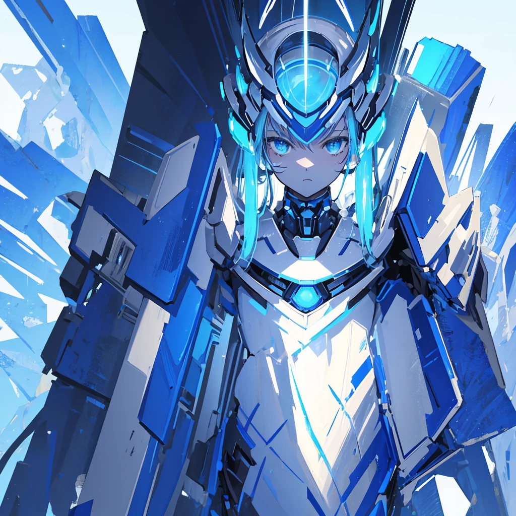 Future Mecha,Blue and white,future technology,((Pure blue background))