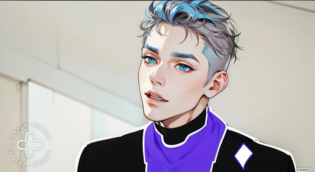 two cute boys with blue hair and the other with black hair and blue eyes