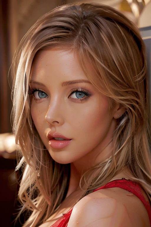 hermosa samanthasaint, with striking blue eyes and red lips. realistic photo, Masterpiece, 