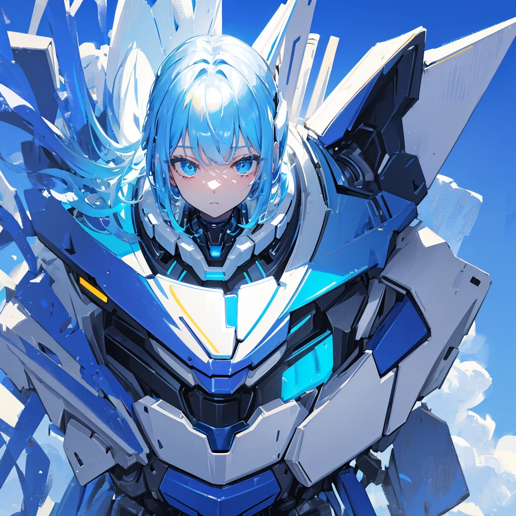 Future Mecha，Blue and white，future technology，((Pure blue background))