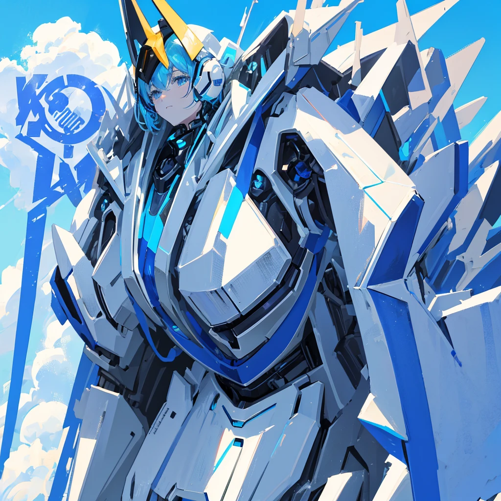 Future Mecha,Blue and white,future technology,((Pure blue background))
