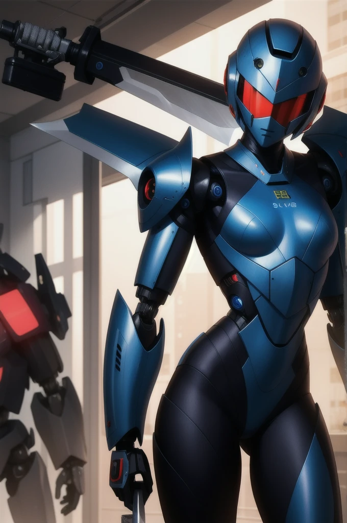 beautiful, masterpiece, Highest quality, Perfect lighting, derpd, Faceless, mask, Humanoid Robot, knife, Holding a sword, Mecha, sf, cyber punk,
