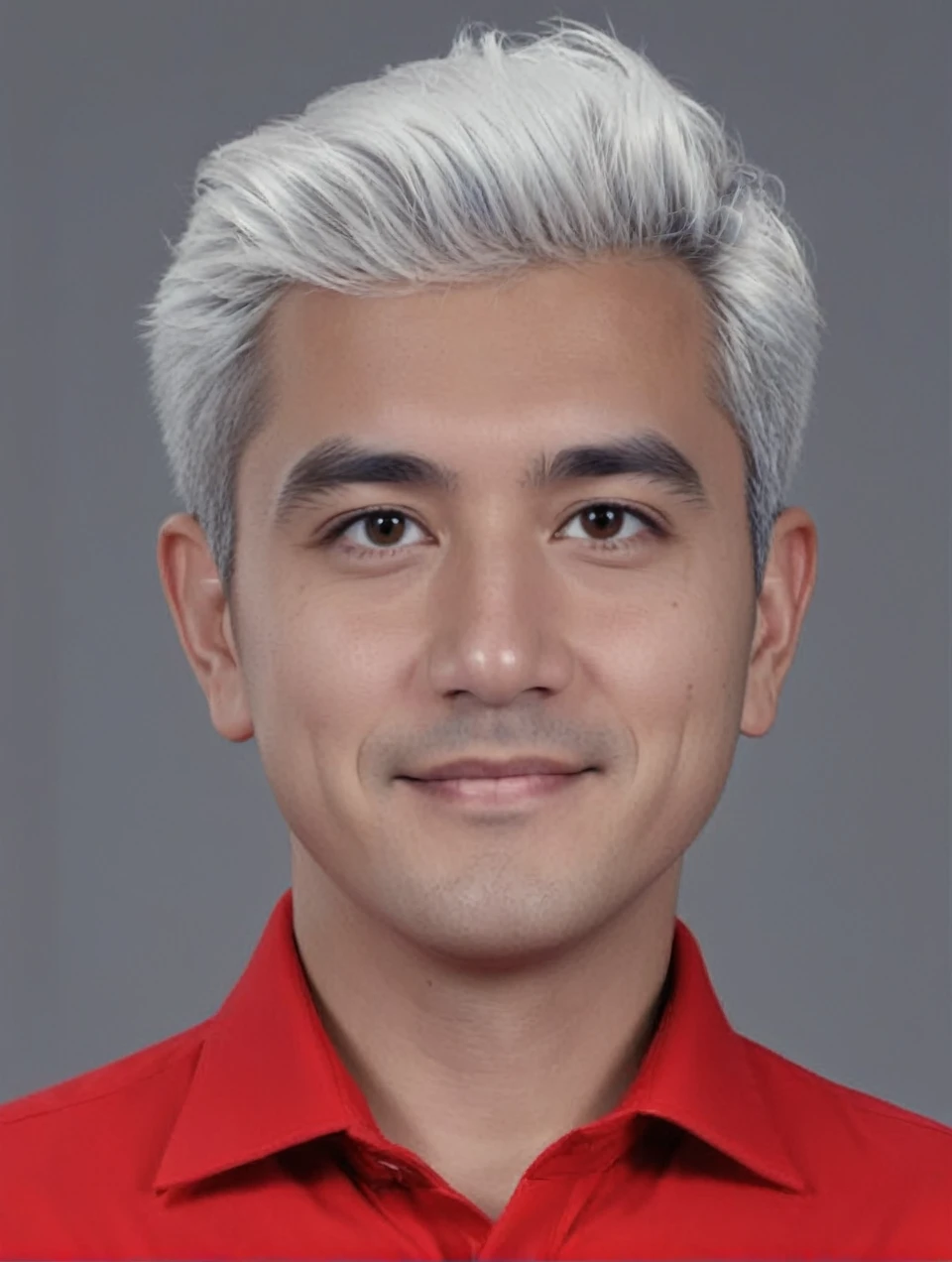 3d cartoon style, 30 years old man, short gray hair, almost bald, in a dark blue suit and light blue shirt, no tie, smiling at the camera, foto perfil, commercial shot., face is brightly lit