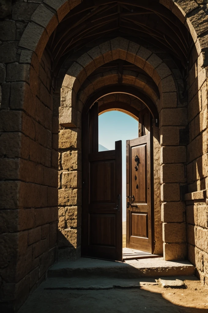 Door in a mountain and a demon at the entrance