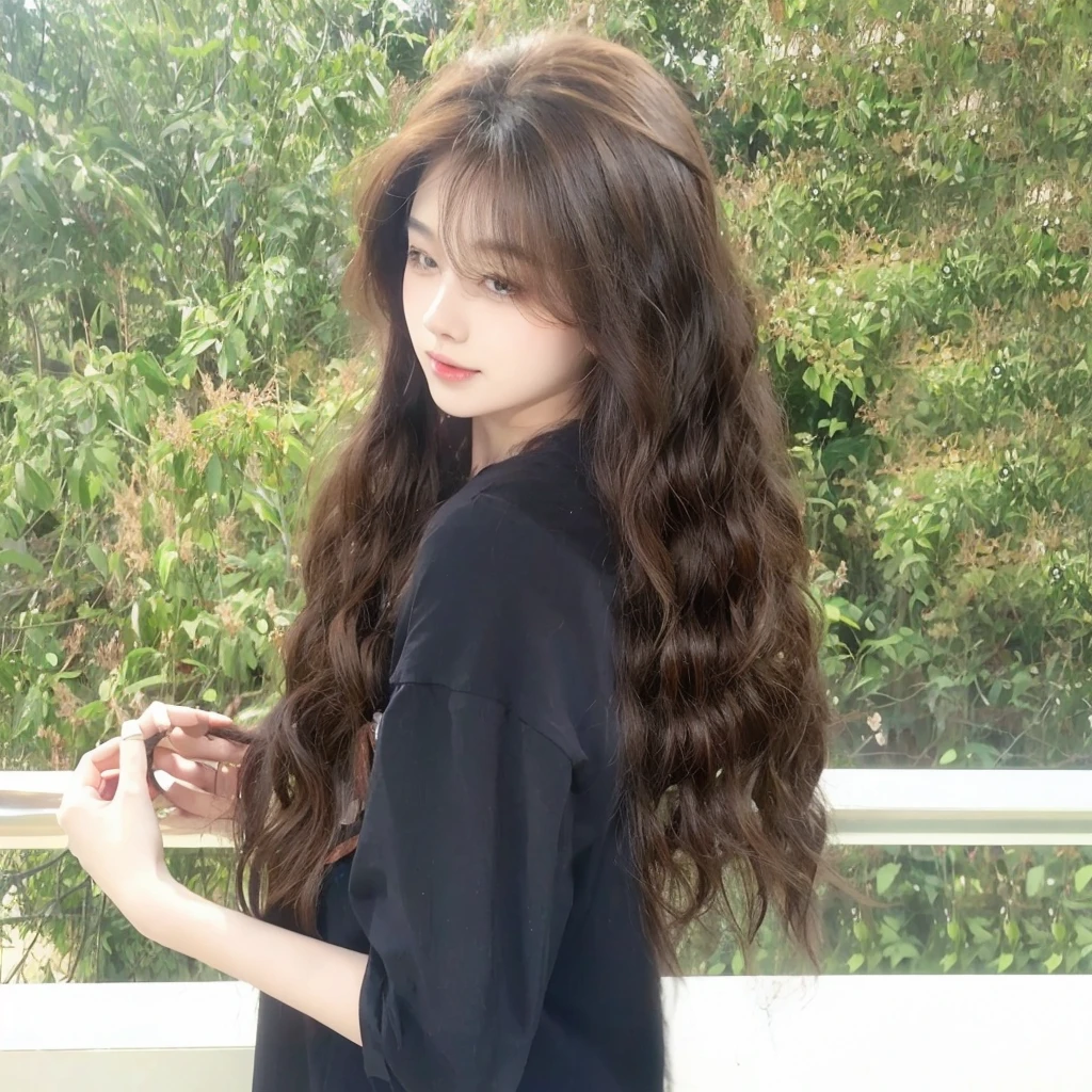 Corn perm long curly hair,Natural and beautiful hair,Cool brown hair,Beautiful and comfortable background